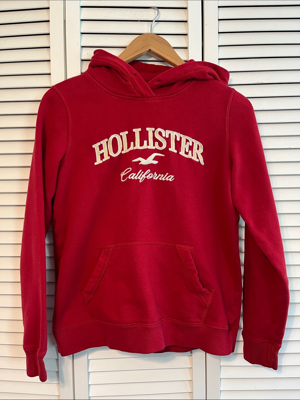 Hollister Deep Red Pullover Hoodie with White Logo